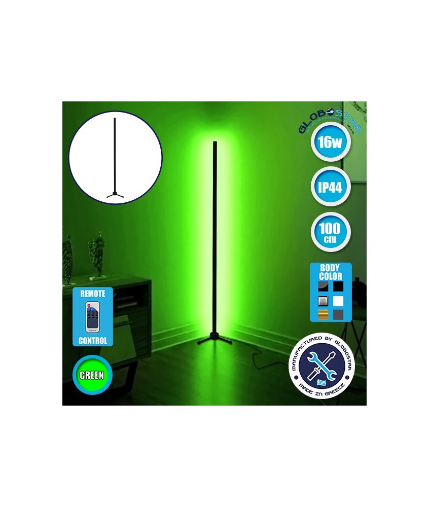 Μοντέρνο Minimal Επιδαπέδιο Μαύρο Φωτιστικό 100cm LED 16 Watt με Ασύρματο Χειριστήριο RF & Dimmer Πράσινο GloboStar ALIEN Design GLOBO-100-5